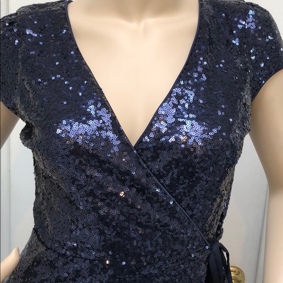 NAVY SEQUIN WRAP DRESS - Picture 7 of 8